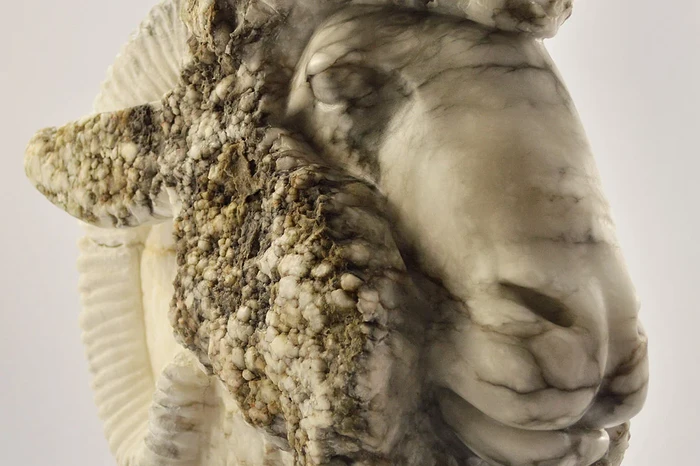 Ram’s head stone sculpture