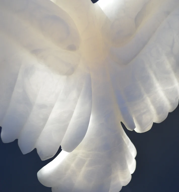 Alabaster stone feather carving