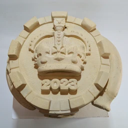 Lamprey Pie limestone historical sculpture for King Charles III